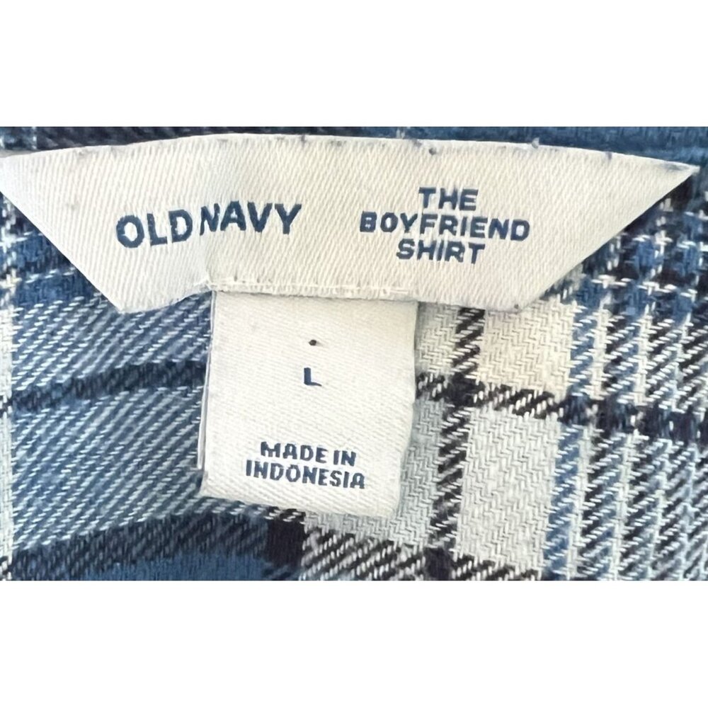 Old Navy The Boyfriend Shirt Blue Plaid Long Sleeve Button-Up Womens Size L - Picture 4 of 6